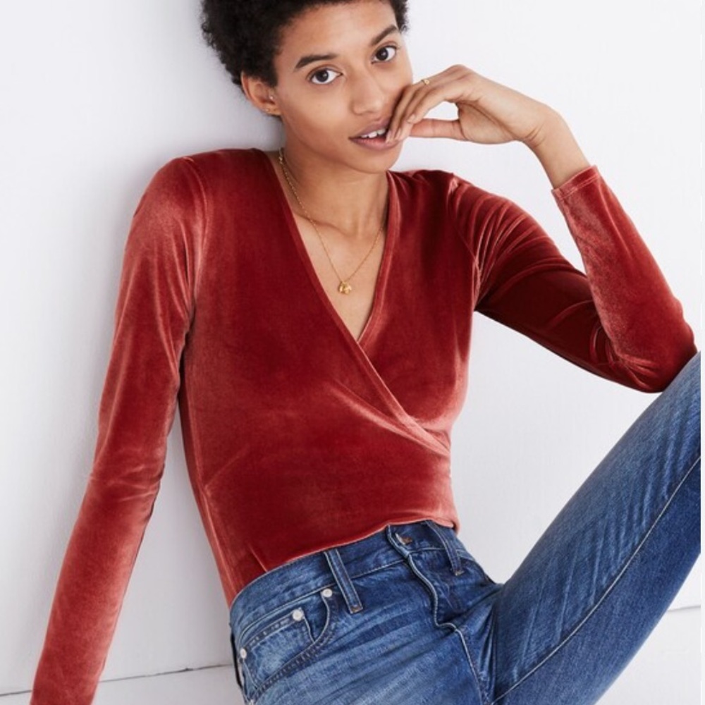 Madewell Velvet Wrap Bodysuit - Rust